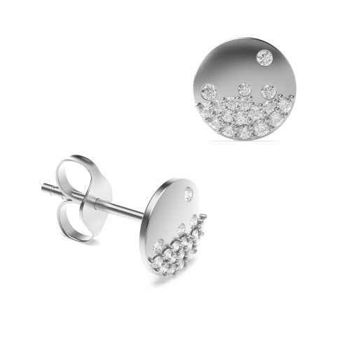 Pave Setting Round Silver Solid disc Designer Diamond Earrings