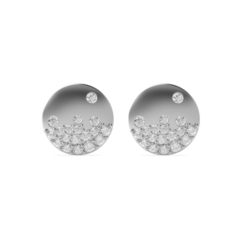 Pave Setting Round Silver Solid disc Designer Diamond Earrings