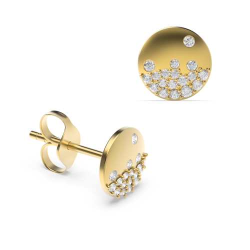 Pave Setting Round Yellow Gold Solid disc Stud Diamond Earrings