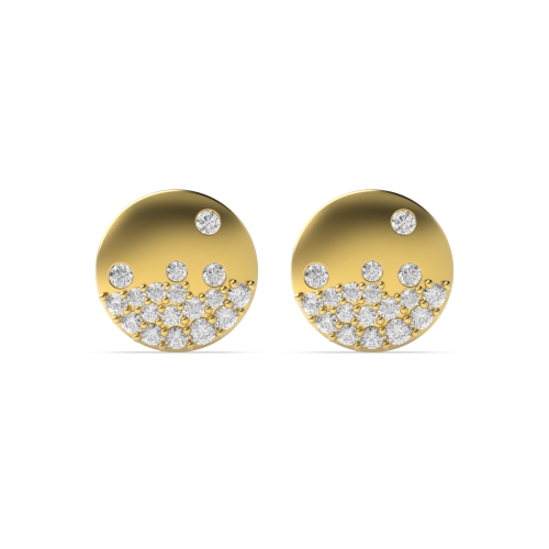 Pave Setting Round Yellow Gold Solid disc Stud Diamond Earrings