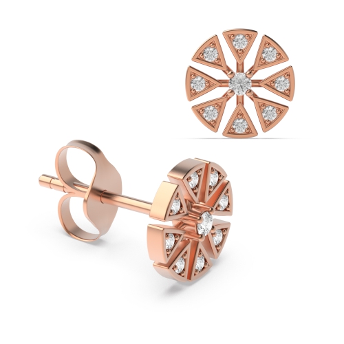 4 Prong Round Rose Gold Triangles Stud Diamond Earrings