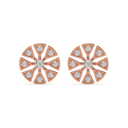 4 Prong Round Rose Gold Triangles Stud Diamond Earrings