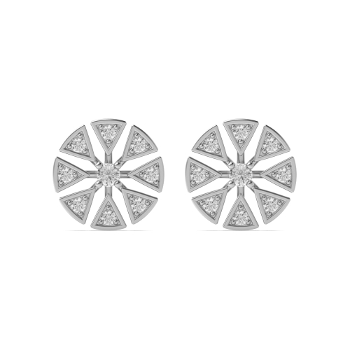 4 Prong Round Silver Triangles Designer Diamond Earrings