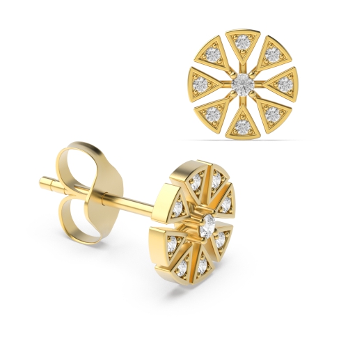 4 Prong Round Yellow Gold Triangles Stud Diamond Earrings