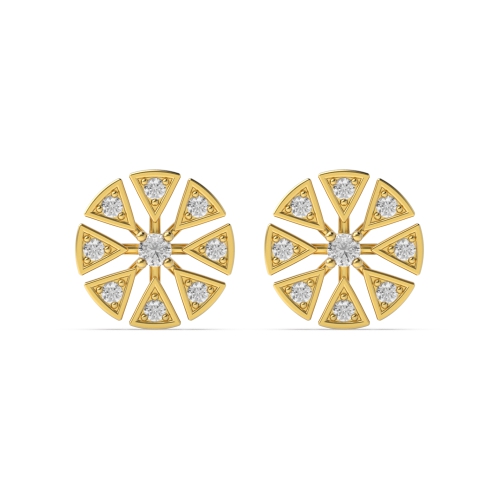 4 Prong Round Yellow Gold Triangles Stud Diamond Earrings