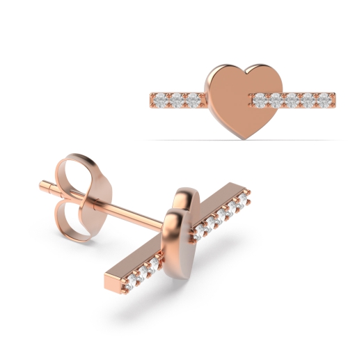 Pave Setting Round Rose Gold Heart bar Stud Diamond Earrings
