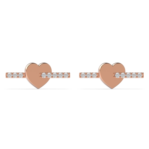 Pave Setting Round Rose Gold Heart bar Stud Diamond Earrings