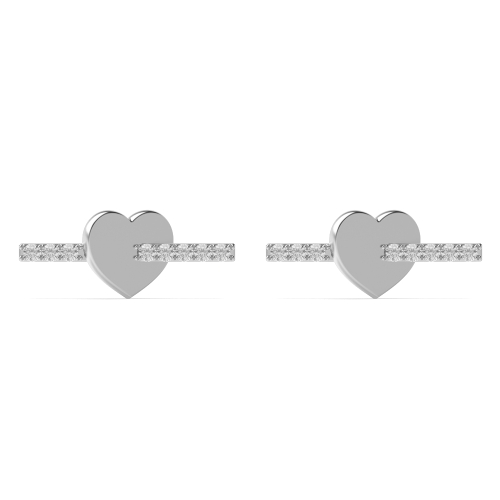 Pave Setting Round Silver Heart bar Designer Diamond Earrings