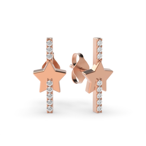 Pave Setting Round Rose Gold Tiny star Stud Diamond Earrings