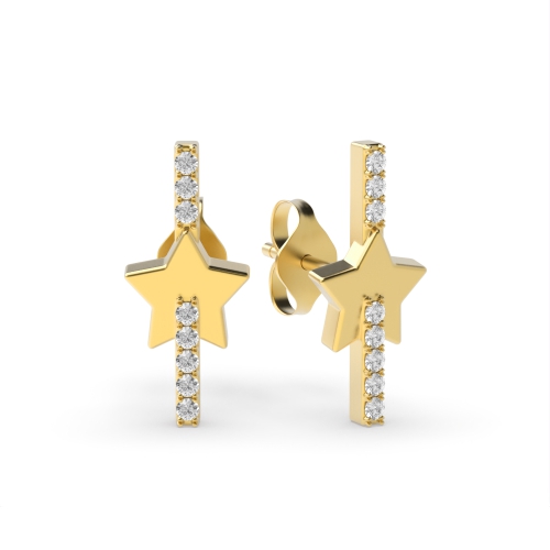 Pave Setting Round Yellow Gold Tiny star Stud Diamond Earrings