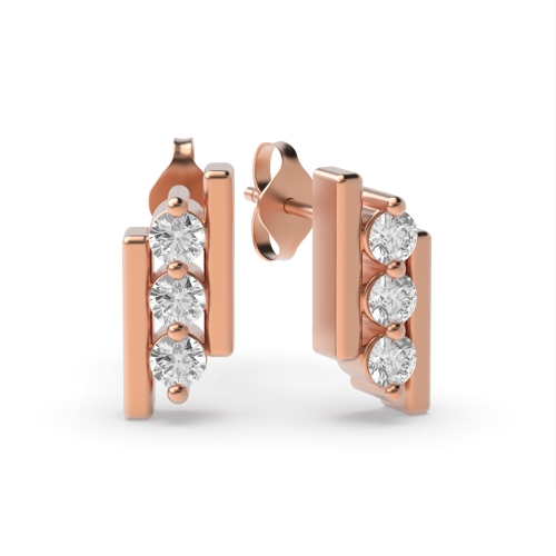 Channel Setting Round Rose Gold Triplestack Stud Diamond Earrings