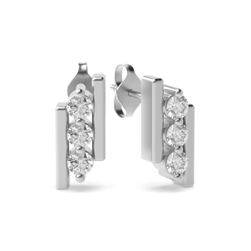 Channel Setting Round Silver Triplestack Designer Diamond Earrings