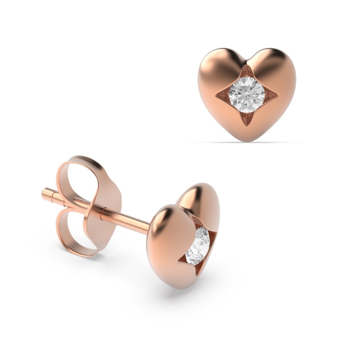 Channel Setting Round Rose Gold Solid Stud Diamond Earrings