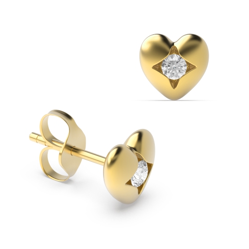 Channel Setting Round Yellow Gold Solid Stud Diamond Earrings