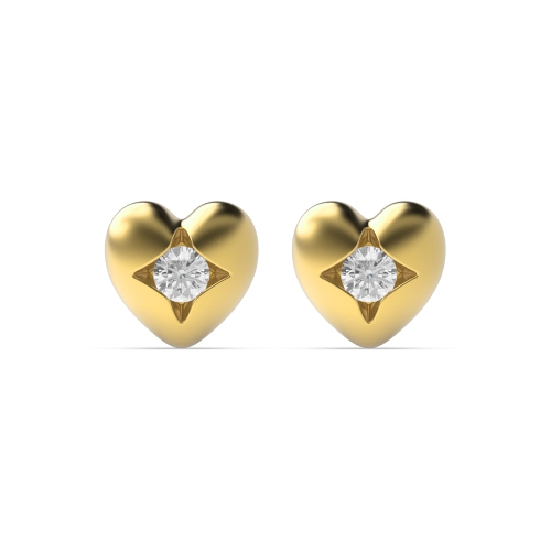 Channel Setting Round Yellow Gold Solid Stud Diamond Earrings