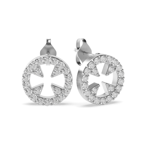Pave Setting Round Platinum Stud Diamond Earrings