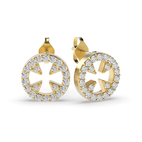 Pave Setting Round Yellow Gold Life Diamond Earrings