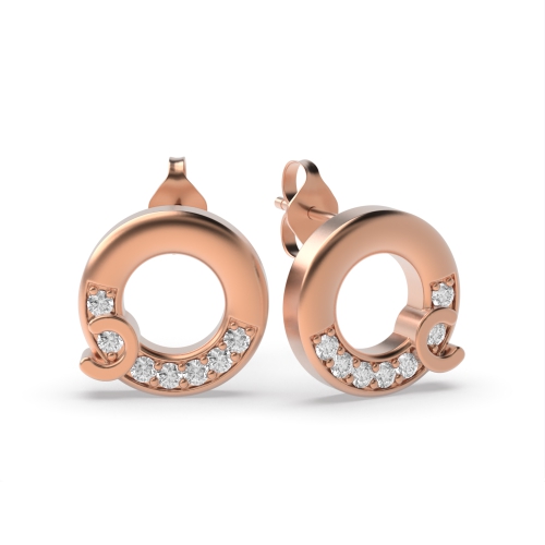 Pave Setting Round Rose Gold Moon Diamond Earrings