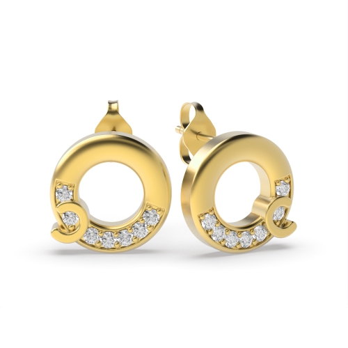 Pave Setting Round Yellow Gold Moon Diamond Earrings
