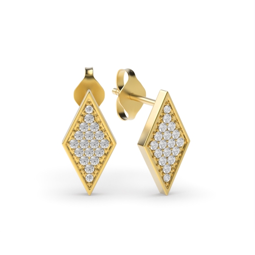 Pave Setting Round Yellow Gold Cornerstone Diamond Earrings