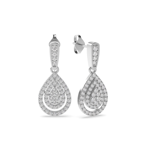 Pave Setting Round Platinum Drop Diamond Earrings
