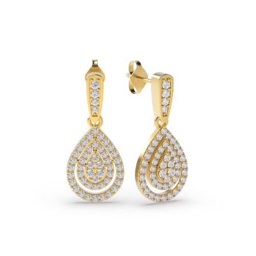 Pave Setting Round Yellow Gold Paveclassic Diamond Earrings