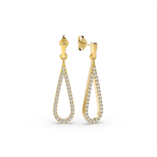 Pave Setting Round Yellow Gold Paveorbit Diamond Earrings