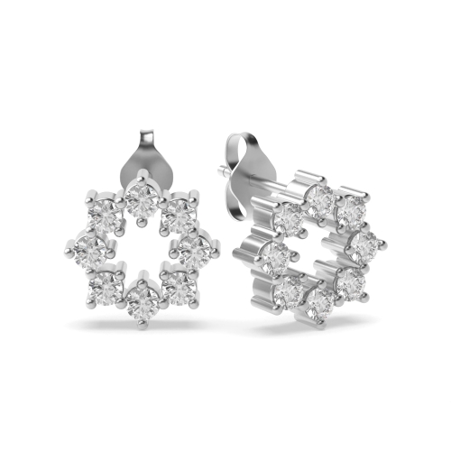 3 Prong Round Silver Star Designer Diamond Earrings