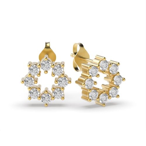 3 Prong Round Yellow Gold Star Diamond Earrings