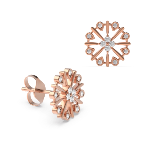 Bezel Setting Round Rose Gold Decorative Diamond Earrings