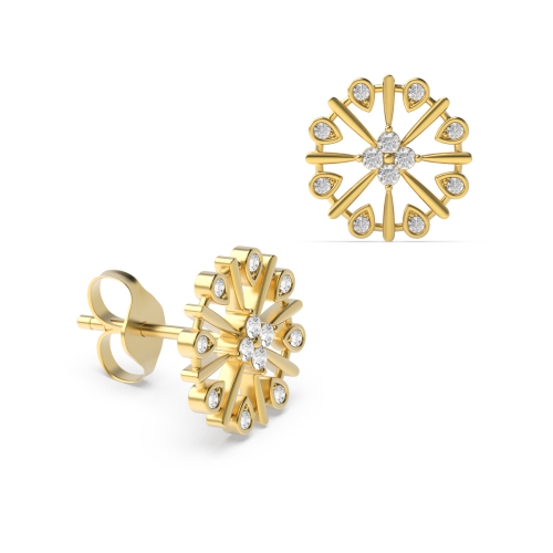 Bezel Setting Round Yellow Gold Decorative Diamond Earrings
