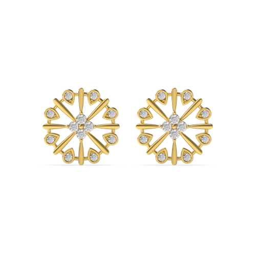 Bezel Setting Round Yellow Gold Decorative Diamond Earrings