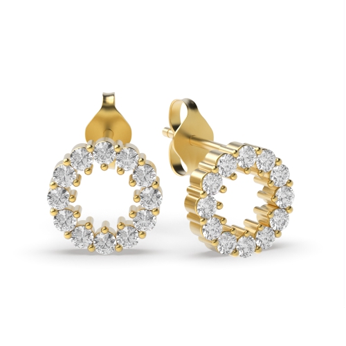 3 Prong Round Yellow Gold Scriptcharm Diamond Earrings