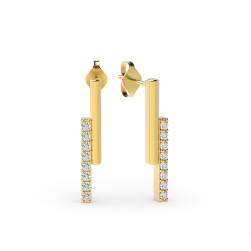 3 Prong Round Yellow Gold Dualstone Stud Diamond Earrings