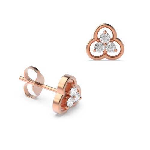 3 Prong Round Rose Gold Triple Stud Diamond Earrings