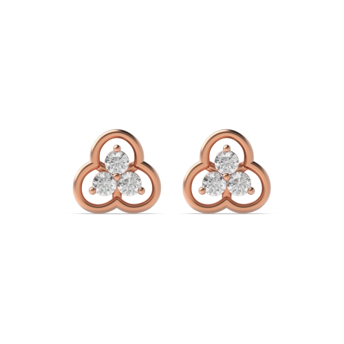 3 Prong Round Rose Gold Triple Stud Diamond Earrings