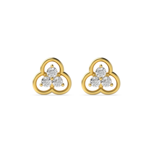 3 Prong Round Yellow Gold Triple Stud Diamond Earrings