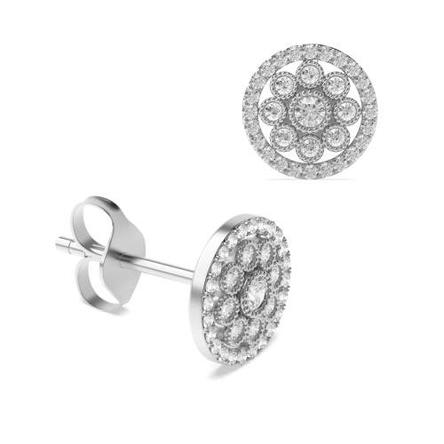 Pave Setting Round Miligrain Stud Diamond Earrings