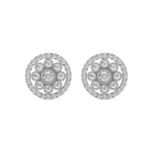 Pave Setting Round Miligrain Stud Diamond Earrings