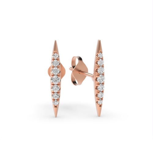 Pave Setting Round Rose Gold Pointed bar Stud Diamond Earrings