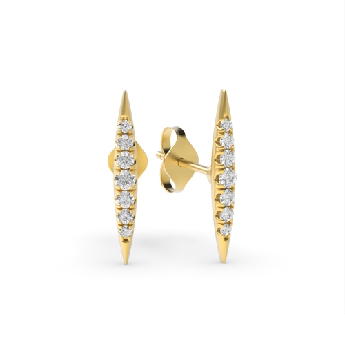 Pave Setting Round Yellow Gold Pointed bar Stud Diamond Earrings