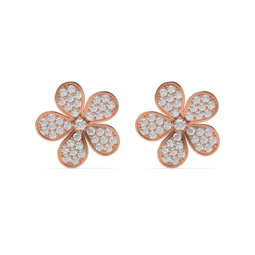 Pave Setting Round Rose Gold Flower Diamond Earrings