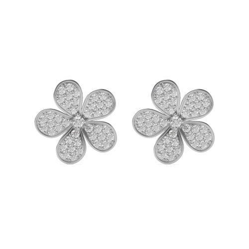 Pave Setting Round Flower Stud Earrings