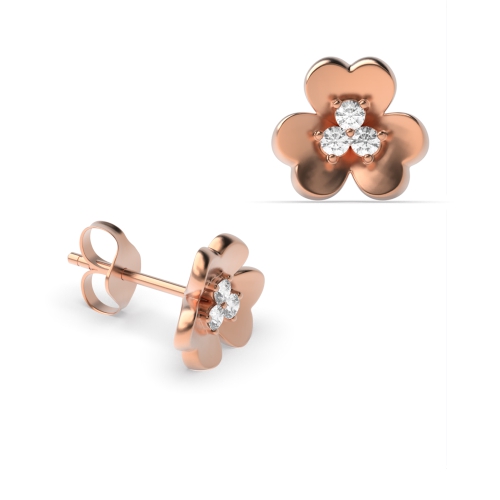 4 Prong Round Rose Gold Ethereal beam Diamond Earrings