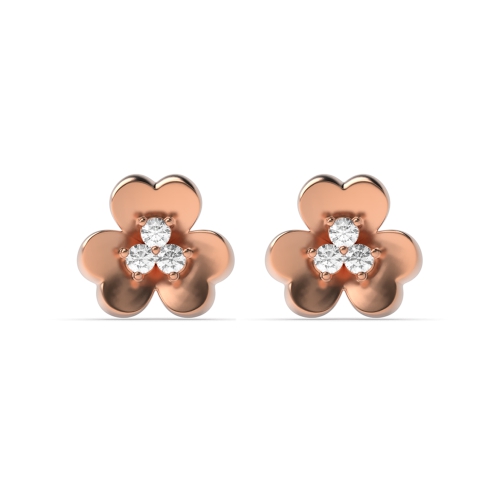 4 Prong Round Rose Gold Ethereal beam Diamond Earrings