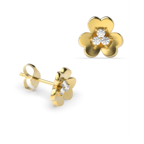 4 Prong Round Yellow Gold Ethereal beam Diamond Earrings