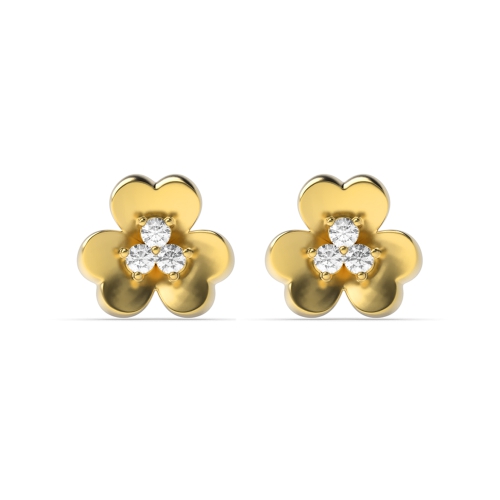 4 Prong Round Yellow Gold Ethereal beam Diamond Earrings