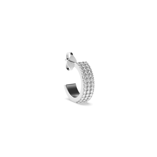 Pave Setting Round Shape 3 Row Diamond Hoop Earrings  (12.00mm X 11.50mm)