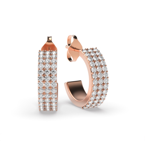 Pave Setting Round Rose Gold Hoop Earrings