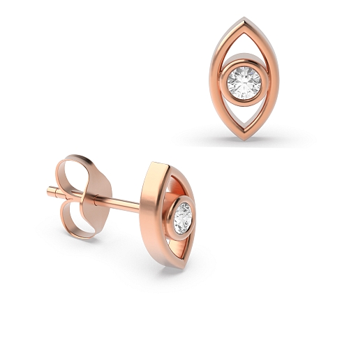 Bezel Setting Round Rose Gold Eye Diamond Earrings
